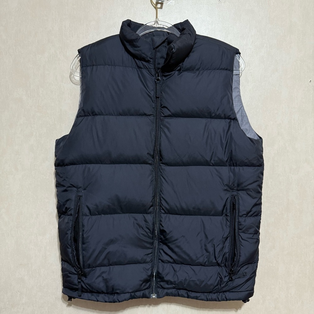 Lands End Black Nylon Goose Down Zip Up Puffer Vest